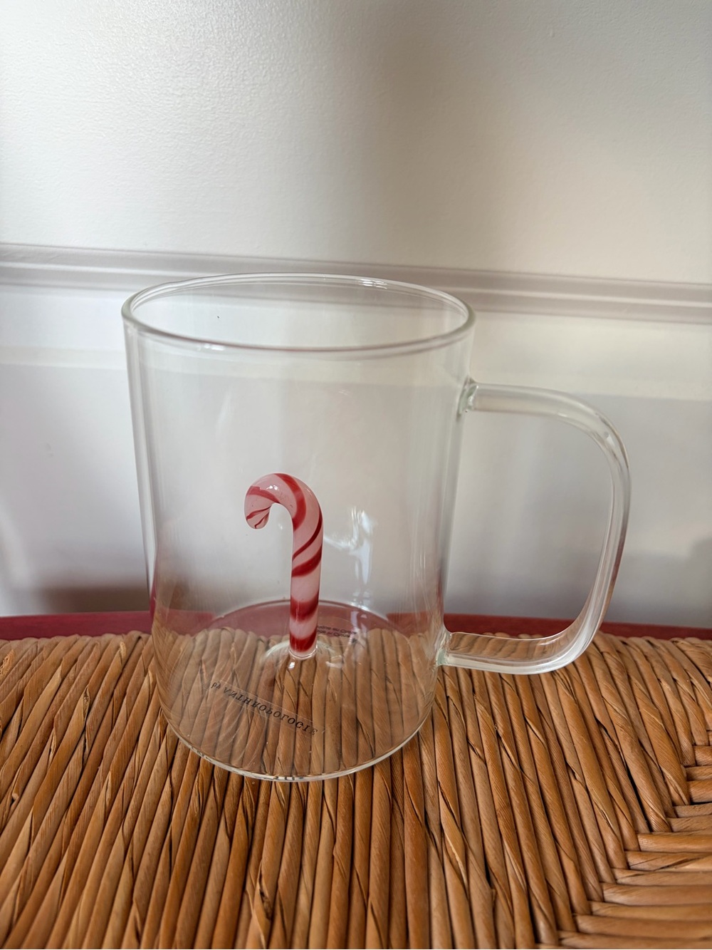 Anthropologie Ralphie Candy Cane Glass Coffee Mug Cup. suspended candy cane. NEW